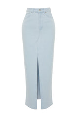 Light Blue Slit High Waist Maxi Denim Skirt Twoss24et00014