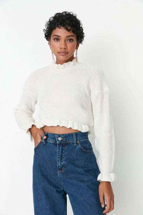 Ecru Crop Knit Sweater Twoaw22kz0530