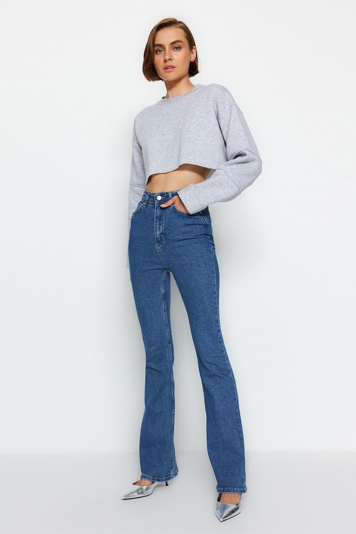 Anthracite High Waist Flare Jeans Twoaw24je00083