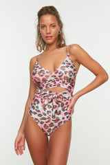 Animal Print Double Breasted Tie Hipster Swimsuit Tbess21ma0040