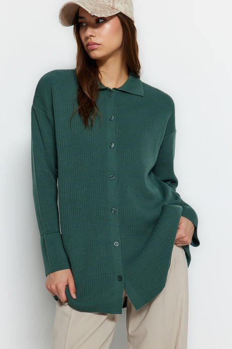 Dark Green Ribana Knit Cardigan Tctaw24th00025