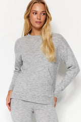 Grey Soft Textured Basic Knitwear Bottom-top Suit Twoaw24au00100