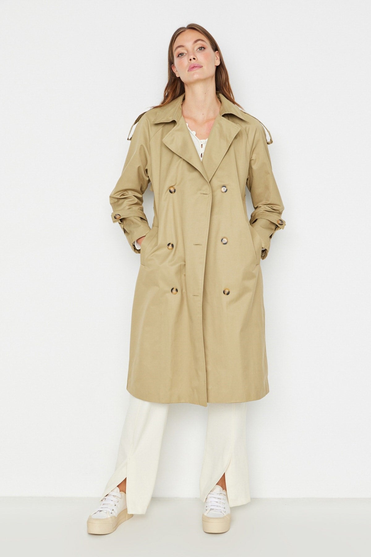 Beige Belted Water Repellent Trench Coat Twoss20tr0012