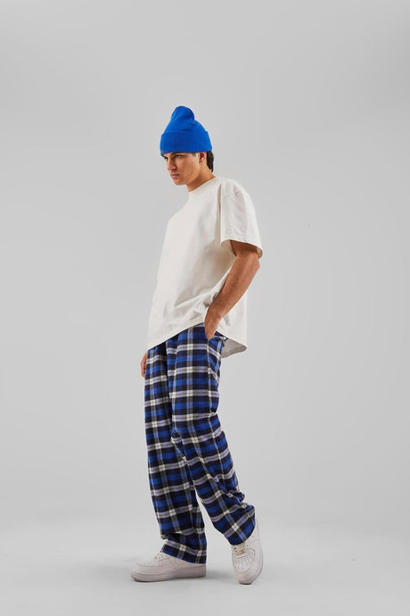 Plaid Pattern Waist Elastic Black Pajamas Flaw-211-004-002