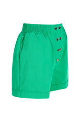 Women's Green Staple Detailed Waist Part Elastic Shorts Lg-oz263-srt