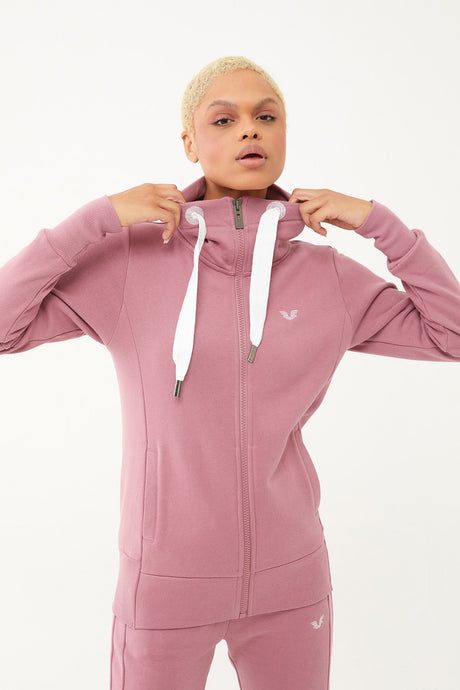 Women's Powder Organic Cotton Inner Sheer Crew Neck Zipper Sports Tracksuit Top 0729 Tb23wy06s0729-1