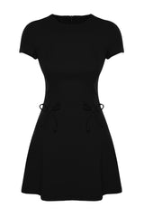 Black Skirt Flared Bow Detail Mini Woven Dress Twoss24el00803