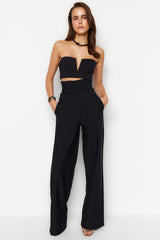 Black Woven Corset Detailed Pants Tprss23pl00033