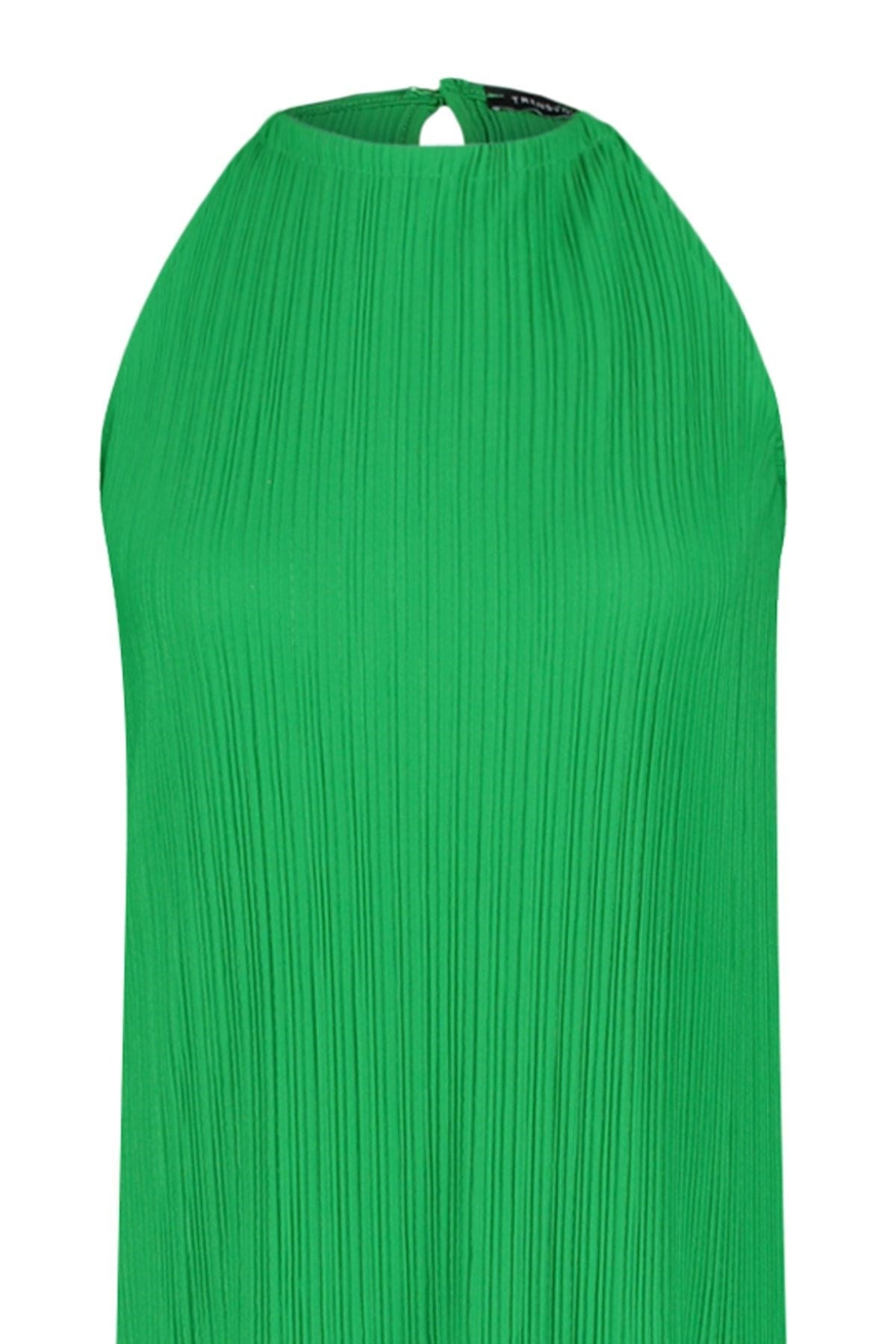 Green Shift/plain Zero Sleeve Midi Pleated Knit Dress Twoss23el00752