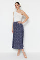 Blue Floral Print Viscose Fabric Midi Woven Skirt Twoss23et00295