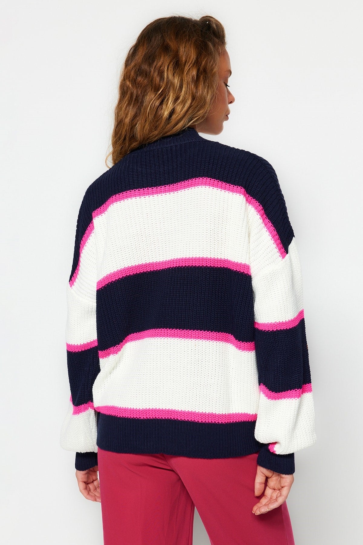 Navy Blue Wide Pattern Knitwear Sweater Twoaw24kz00252