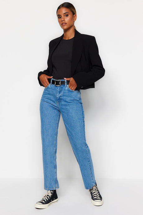 Blue High Waist Straight Jeans Twoaw24je00061