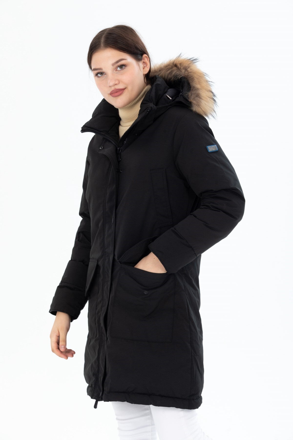 Women's Long Removable Fur Hooded Padded Windproof Water Repellent Inflatable Coat 8645 Gfx8645