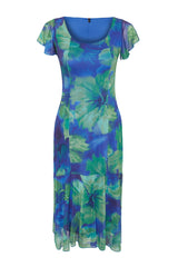 Blue Floral Square Neckline Midi A Cut/bell Form Knitted Midi Dress Twoss24el00876