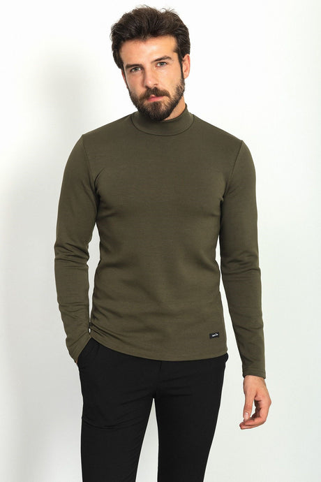 Plain Anthracite Color Slim Fit Half Turtleneck Long Sleeve Men's T-shirt 36761.22k