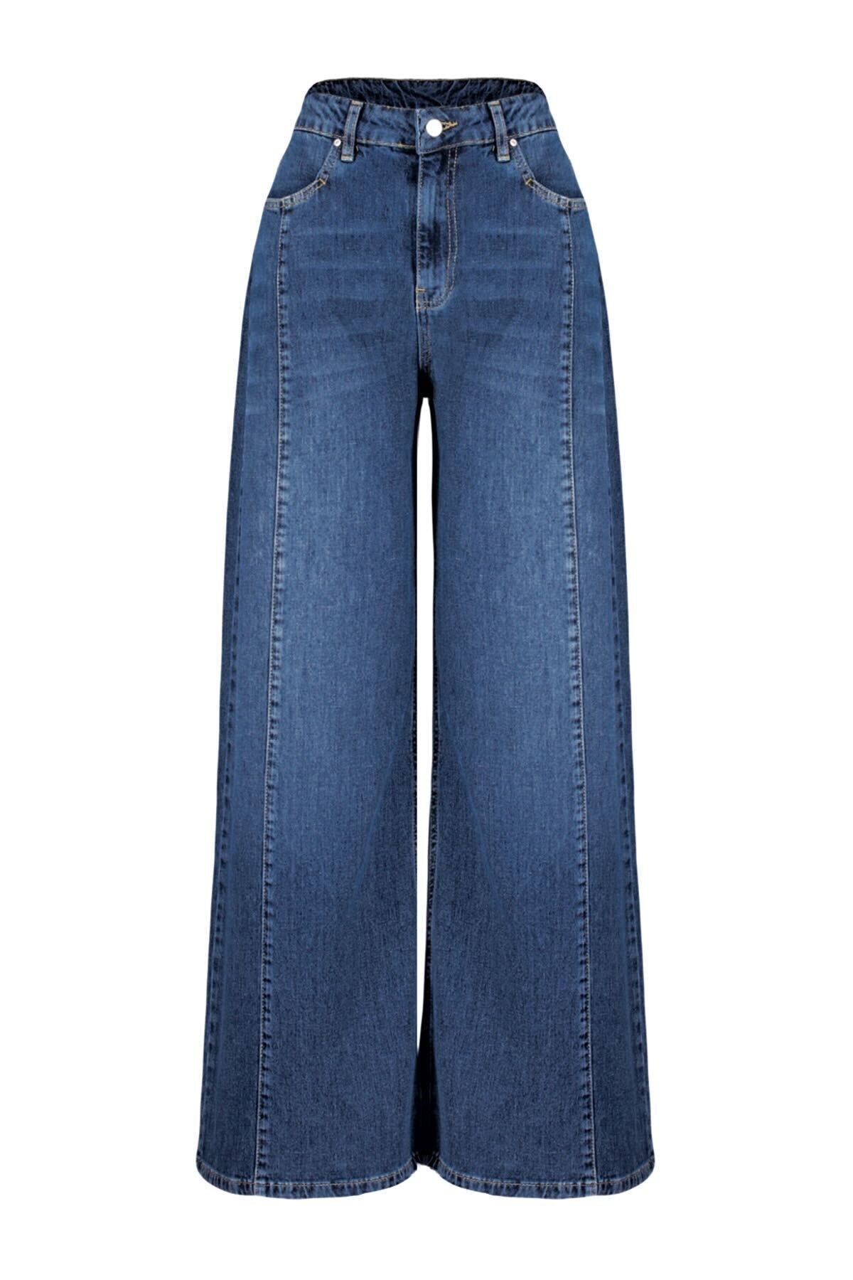 Blue More Sustainable Seam Detailed High Waist Wide Leg Jeans Twoss24je00116