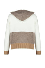 Ecru Soft Textured Boucle Hooded Knit Sweater Twoaw24kz00210