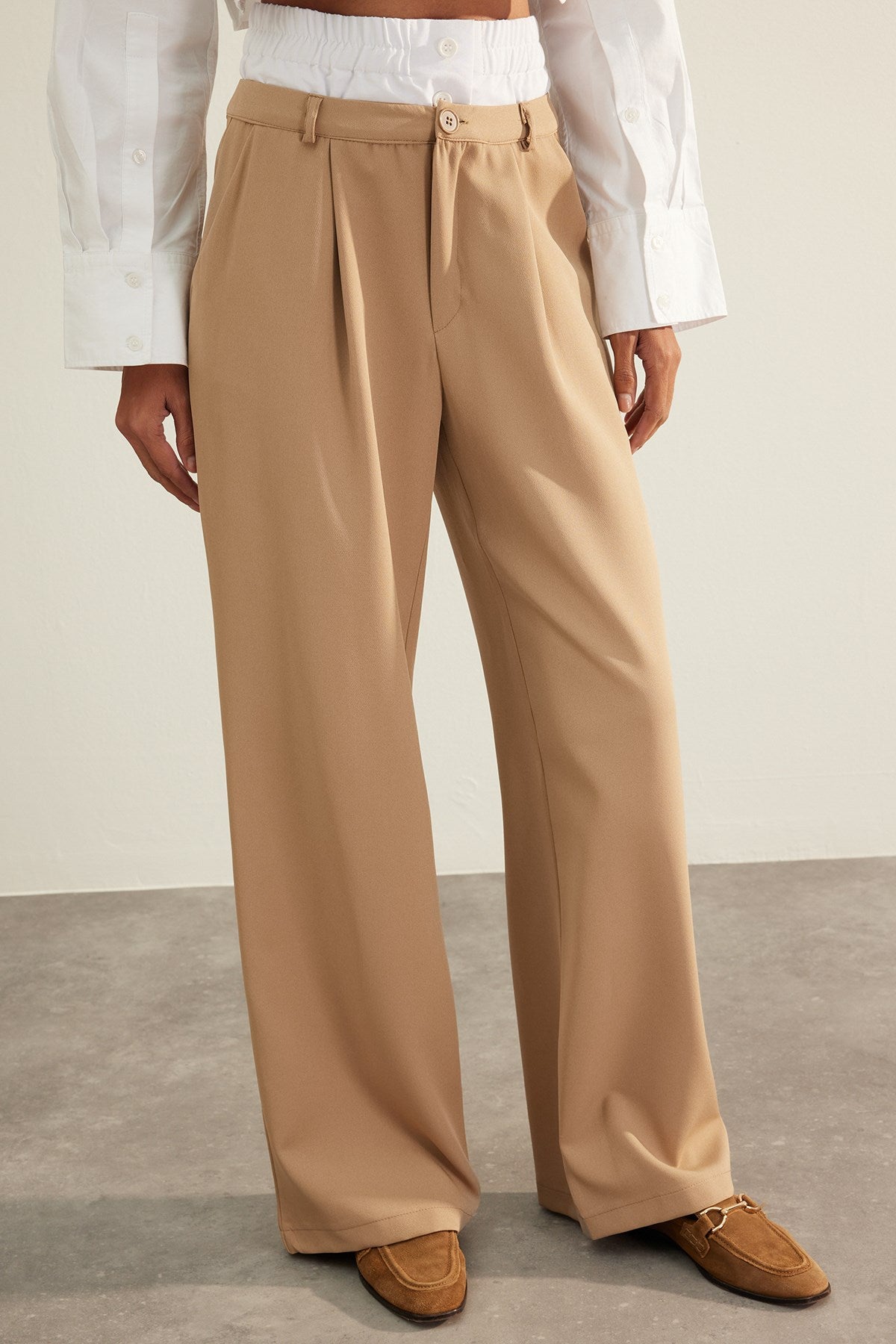 Mink Premium Quality Double Belt Detailed Wide Leg/wide Leg Woven Pants Twoaw24pl00187