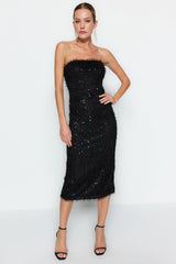 Black Fringed Sequin Elegant Evening Dress Tpraw24el00277