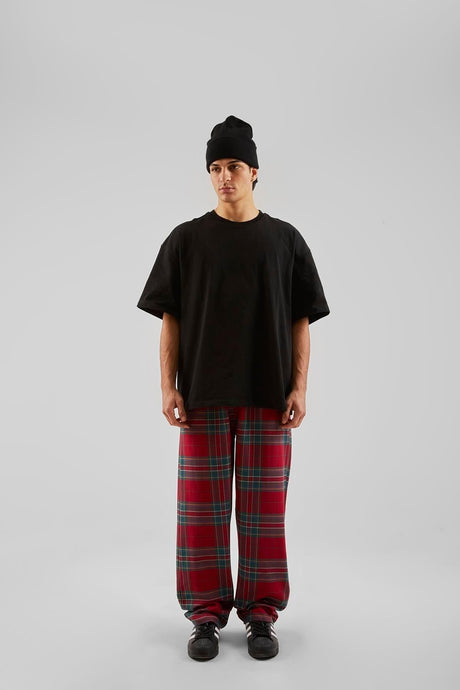 Plaid Pattern Waist Elastic Black Pajamas Flaw-211-004-002