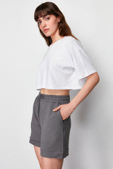 Anthracite Soft Button Pocket Regular Waist Knitted Shorts & Bermuda Twoss24sr00110