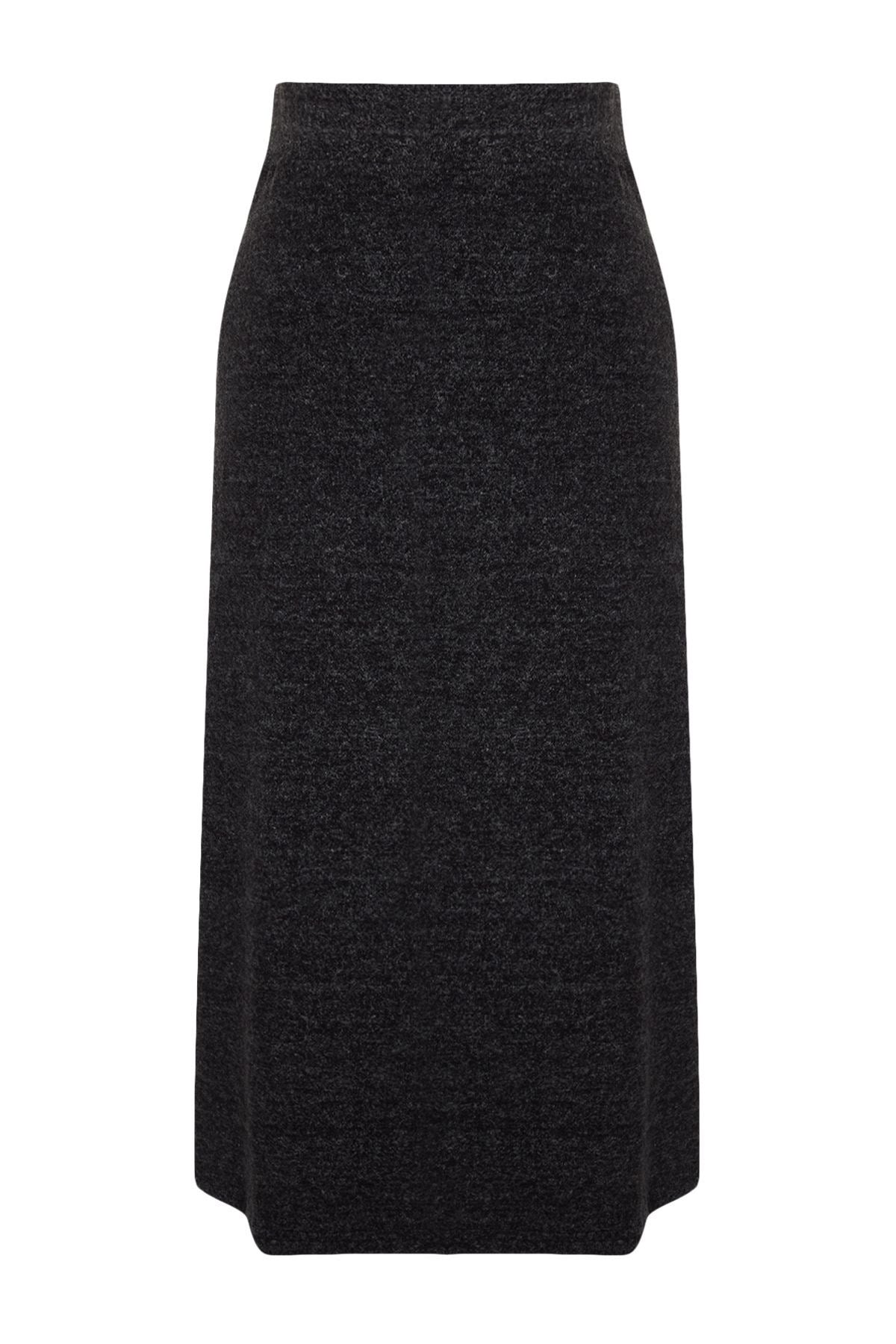 Anthracite High Waist Flared Form Chunky Knit Skirt Twoaw24et00249