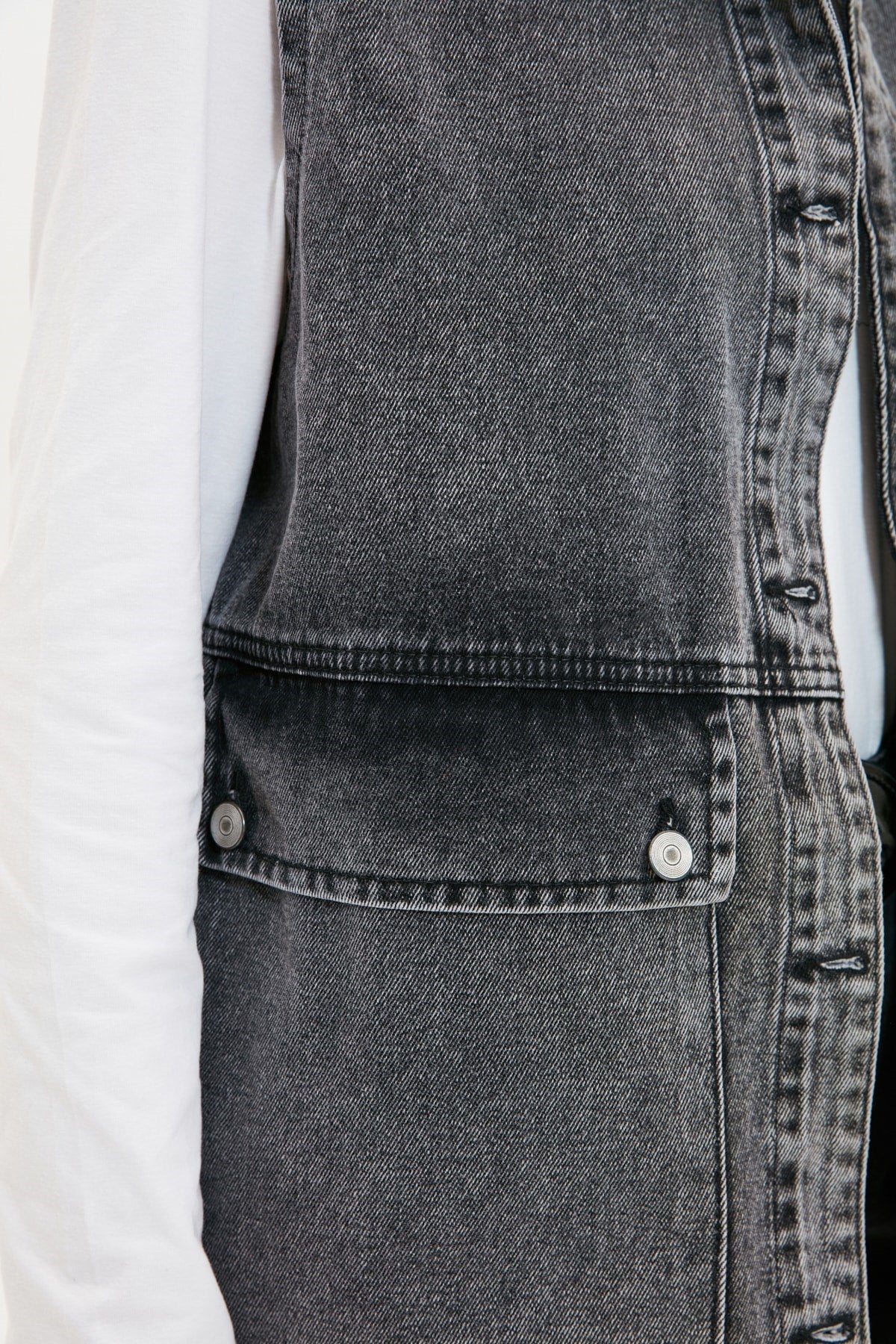 Indigo Shirt Collar Pocket Detailed 100% Cotton Denim Vest Jacket Tctaw22ck0006