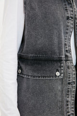 Indigo Shirt Collar Pocket Detailed 100% Cotton Denim Vest Jacket Tctaw22ck0006