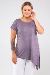 Dragonfly Printed Side Tie Oil-wash Tunic-light Purple Sea-ts2139