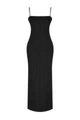 Black Striped Strappy Bodycone/body Wrapping Knitted Maxi Pencil Dress Twoss24el00290