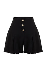 Black Pleated Button Detailed Woven Shorts Twoss24sr00047