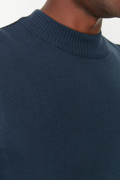 Black Mens Slim Fit Half Turtleneck Basic Sweater Tmnaw21kz0758