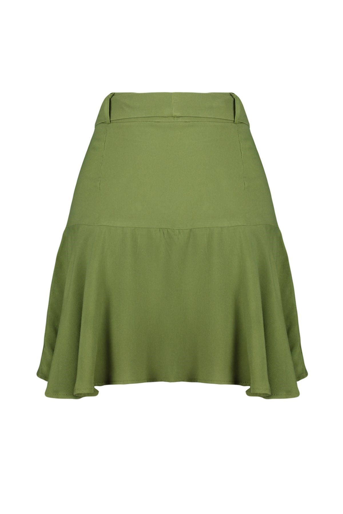 Khaki Belt Detachable Viscose Woven Shorts Skirt Twoss24sr00013