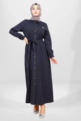 5559 Grey Striped Burkini Winter Dress T24elbk5559