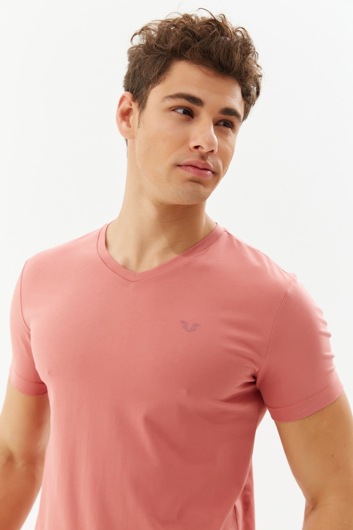 Men's Red V Neck 100% Cotton Short Sleeve Slim Fit Solid Color Casual Sports T-shirt 8898 Tb20ml07s8