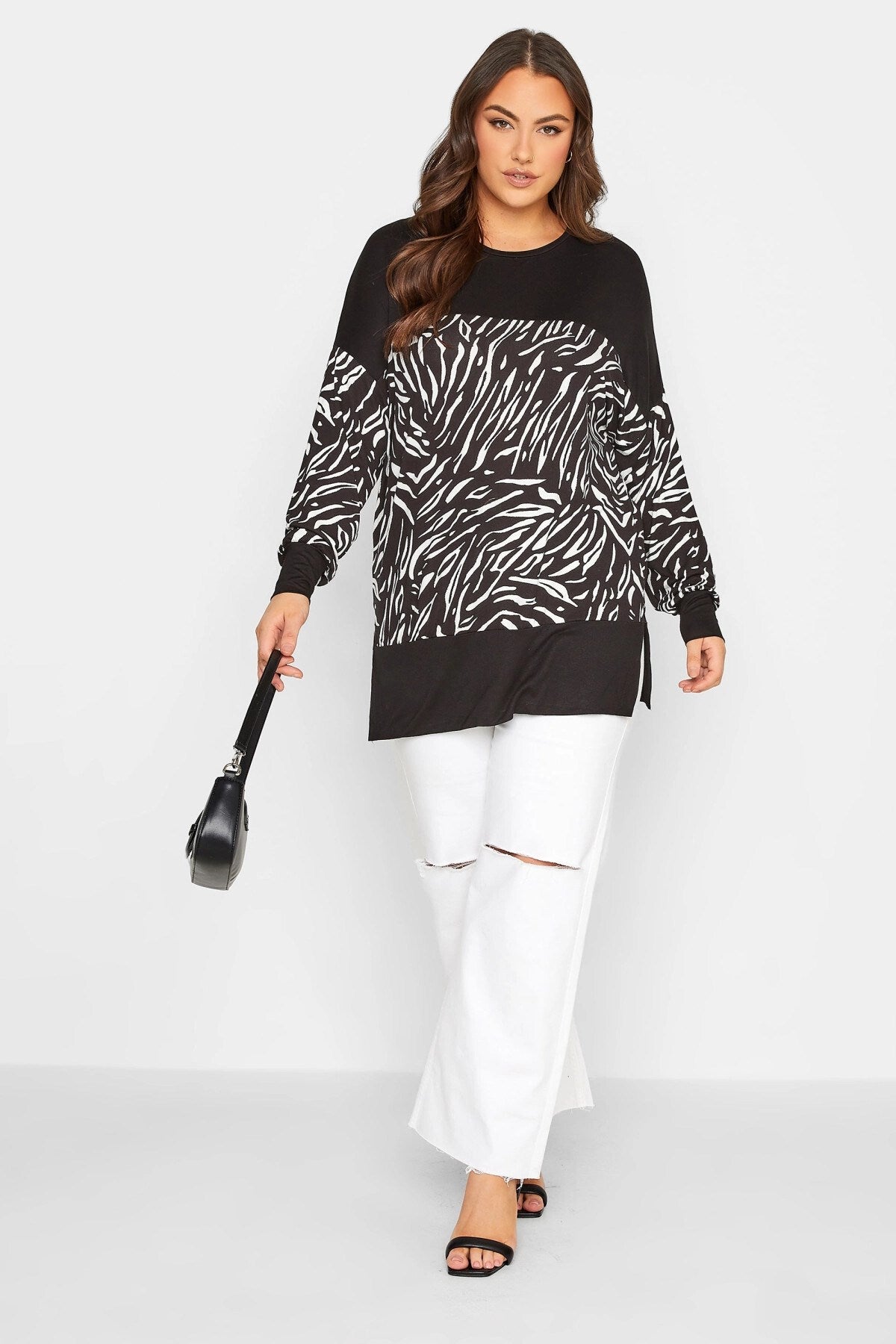 Plus Size Zebra Print Stretch Fabric Long Blouse 301529 3015-x