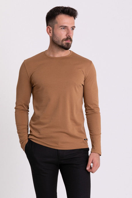 Flat Tile Color Slim Fit Long Sleeve Crew Neck Men's T-shirt 36671.21k