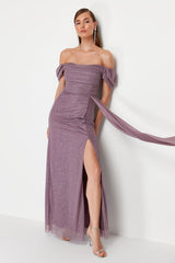 Powder Draped Silvery Long Evening Dress Tprss24ae00110