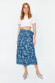 Multi Color Floral Print Viscose Fabric Midi Woven Skirt Twoss23et00294