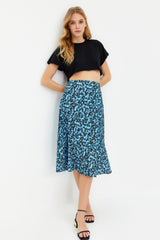 Animal Print Midi Woven Skirt With Multicolor End Flounce Viscose Fabric Twoss19fg0026