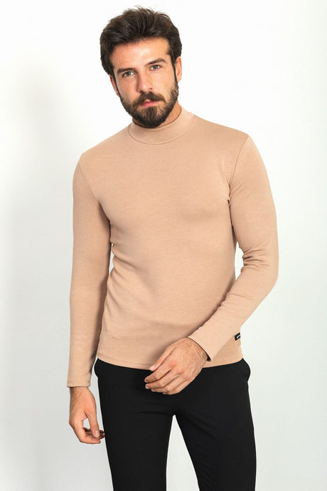 Plain Anthracite Color Slim Fit Half Turtleneck Long Sleeve Men's T-shirt 36761.22k