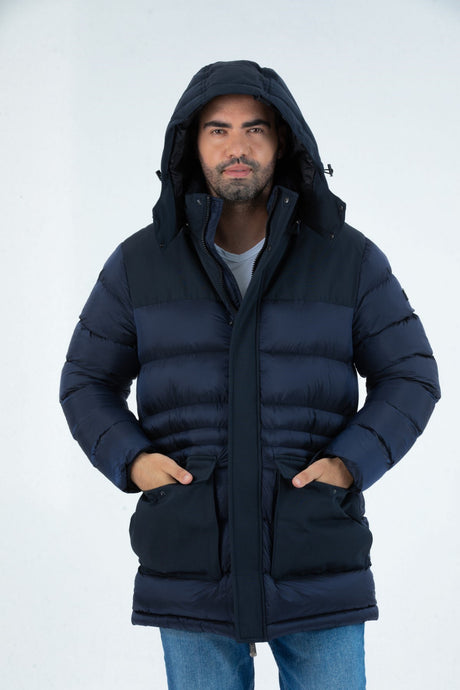 Men's Long Removable Hooded Padded Windproof Water Repellent Inflatable Coat 9712 Gfx9712