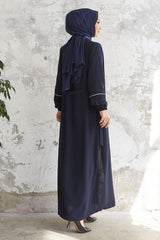 Milena Biye Detail Belted Abaya - Plum Ms00tz7035