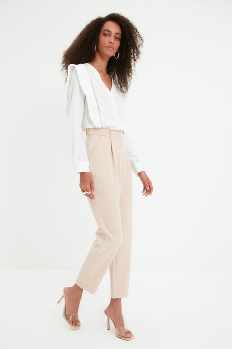 Beige Cigarette Woven Pants Twoaw22pl0363