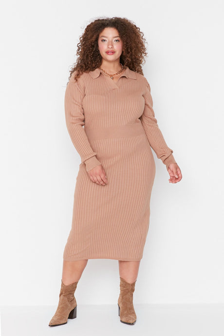 Dark Brown Polo Neck Knitwear Dress Tbbaw23ah00002