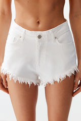 White Denim Tassel Denim Shorts & Bermuda Tbess24sr00005