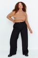 Black Double Button Asymmetric Patched Woven Pants Tbbaw23ar00038