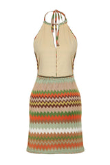 Geometric Pattern Mini Knitted Cut Out/window Knit Look Beach Dress Tbess24el00000