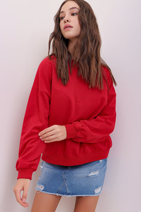 Women's Stone Crew Neck Oversize Basic Sweatshirt Alc-669-001