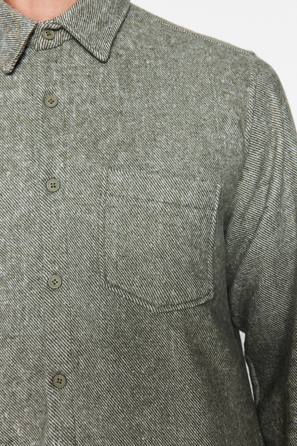 Khaki Green Men's Regular Fit Diagonal Pattern Textured Thick Winter Shirt Tmnaw24go00059